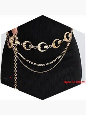 Alloy Chain Belt with Moon Detail, Adjustable Plus Size Waist Chain